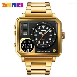 Wristwatches Skmei Mens Casual 2 Time Chrono Wristwatch Waterproof Clock Reloj Hombre Full Steel Back Light Analogue Digital Sport Watches
