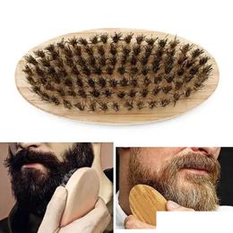 Brushes Boar Bristle Hair Beard Brush Hard Round Wood Handle Anti-Static Comb Hairdressing Tool For Men Trim Customizable 1129 Drop Dhmdj