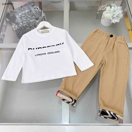 Popular baby tracksuits designer kids clothes Size 100-150 autumn Two piece set Logo printed pullover and Khaki casual pants 24Mar