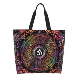 Shopping Bags Custom Mandala Om Buddhism Aum Canvas Bag Women Reusable Large Capacity Groceries Zen Yoga Meditation Shopper Tote
