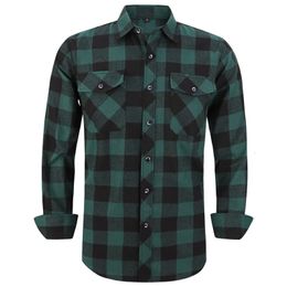 Mens Plaid Flannel Shirt Spring Autumn Male Regular Fit Casual Long-Sleeved Shirts For USA SIZE S M L XL 2XL 240313