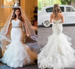 2020 Elegant Off Shoulder Mermaid Wedding Dreses with Ruffle Tulle Tiered Skirt Plus Size Bridal Gown8727460