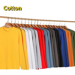 Spring Men Cotton Long Sleeve TShirt Pure Color Casual Tee Shirts Tunics Mens Clothing200300g 240227