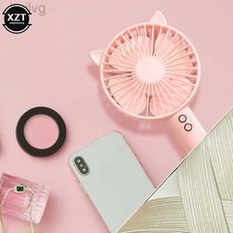 Electric Fans Portable Mini Handheld Fan USB Rechargeable with Base Mobile Phone Holder 3 Gears Adjustable Cat Ears 240316