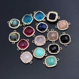 Dangle Chandelier 10pcs Square Natural Blue Red Stone Pendant Charms Connector CZ Paved For Necklace Bracelet Earrings Jewellery Making DIY 24316