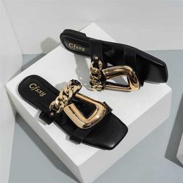 25% OFF Sports shoes 2024 Cfxxy-143 Female Versatile Chain U Buckle Womens Square Headed Hollow Outward Wearing Slippers Women