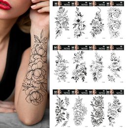 100 Piece Lot Black Flower Rose Waterproof Temporary Tattoos Sticker Wholesales Snake Letter Body Arm Leg Henna Fake Sleeve 240311