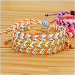 Charm Bracelets Handmade Woven Braided Rope Adjustable Charm Bracelets For Women Men Lover Solid Colour Summer Beach Jewellery Drop Deli Dh2Bt