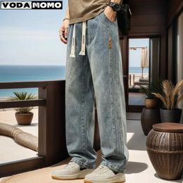 Men's Jeans 2024New Elastic loose straight jeans mens wide legged denim pants casual trousers Korean style Sportswear clothing jeans pantsL2403