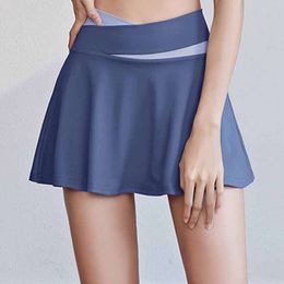 Women Tennis Skirts Sport Golf Ruffled Skirt Fake Two Pieces Fiess Crossover High Waist Breathable Dance Yoga Skort