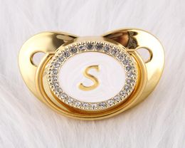 26 Letters Luxury Gold Baby Pacifier With Rhinestones BlingBling 012 Months Baby Soother Newborn Infant Silicone Dummy Nipple5434631