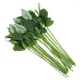 Decorative Flowers 30 Pcs Simulation Flower Pole Artificial Plant Stems Bouquet Of Floral Wire Rose With Leaves Leaf