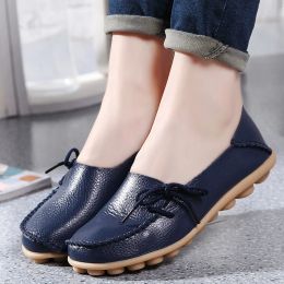 Boots New Moccasins Women Flats 2022 Autumn Woman Loafers Genuine Leather Female Shoes Slip On Ballet Bowtie Women's Shoes Big Size