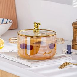 Small Bear glass soup boiler stove cooking pot with lid heatproof saucepan amphora instant noodle kitchenware 240308