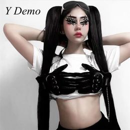 Y Demo Techwear Punk Moto Biker Glove Beading Chains Adjustable Chest Vest For Women Camisole Streetwear 240307