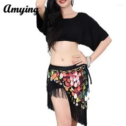 Stage Wear Belly Dance Costume Set Sexy Tassel Sequin Oriental Training Suit Women Elegant Top Waist Scarf Wrapped Hip Short Skirt