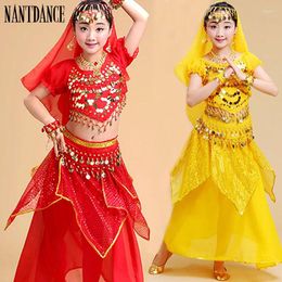 Stage Wear 5pc/set Girl Belly Dance Set For Kid Costumes Children Clothing Egypt Chiffon Dancing Skirt