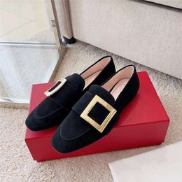 2024 Non Regular Edition New Fashion Square Button Single Women's Head One Step Low Top Simple Lefu Shoes