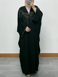 Ethnic Clothing Women Eid Muslim Abaya Cardigan Long Robe Batwing Sleeve Arab Dubai Kaftan Abayas Loose Diamonds Solid Color Ramadan Pearls