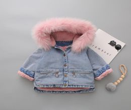 2019 Winter Baby Girl Denim Jacket Plus Velvet Faux Fur Warm Toddler Cotton Girl Outwear Coat 15 Years Kids Girls Jeans Parka9191448