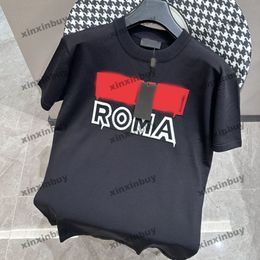 xinxinbuy Men designer Tee t shirt 2024 Italy Roma Knitted cardigan short sleeve cotton women Grey black white green S-2XL