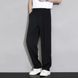 Men's Pants Draped Business Ice Silk Wide Leg Trousers With Elastic Waist Pockets Casual Long For Thin