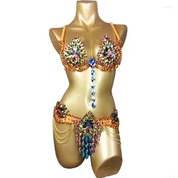 Stage Wear Samba Carnival Wire Bra Women's Belly Dance Costume Rhinestone Waist Belt Performance Show Rave Outfit Luxury Sexy Clothes