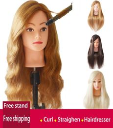 Manequin head With 85 Gold Human Hair For Barber Practise Hairstyle Kappershoofd Hairdresser Doll Training Head2516831