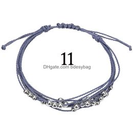 Charm Bracelets Handmade Woven Braided Rope Mtilayer Beaded Charm Bracelets For Women Men Solid Color Beach Friendship Jewelry Drop D Dhvdb