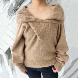 Women's Sweaters 2024 Spring Women Sweater Y2k Mohair Fashion Variety Collar Splicing Sexy Strapless Hundred Sleeve Long Pullover Top