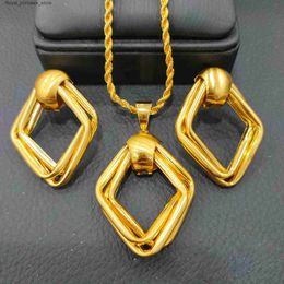 Wedding Jewellery Sets Necklace Earrings Set Gold Chain Necklaces 45cm Pendant Set of 3 Hip Hop Dubai Nigeria Middle East Arab Jewellery Q240316