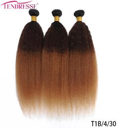 100 Human Hair Kinky Straight Hair 34 Bundles Ombre Yaki Wave Bundle Blond Colored Brown 3 Tones Ombre Brazilian Virgin Hair Ext6026630