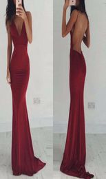 Burgundy Red Prom Dress Sexy Long Backless Deep V Neck Special Occasion Dress Formal Party Dress Plus Size vestido de festa longo3581100