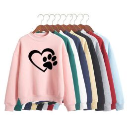 Tanks Harajuku lovely heart paw Print Woman Sweatshirt Sweet Korean Oneck Knitted Pullover Autumn Candy Color Women Clothes