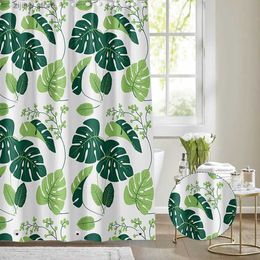 Shower Curtains Tropical Leaf Shower Curtain Waterproof and Lightweight Standard High Quality PEVA Anti rust Cable Ring Lightweight Y240316