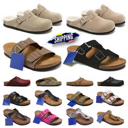 New design casual shoes German women's slippers Soft soled leather slippers suede taupe beige pink black dark grey white olive men's platform slippers