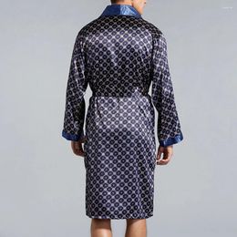 Men's Sleepwear Pyjamas Satin Silk Luxury Pyjama Set Kimono Bathrobe Robe Dressing Gown PJs Loungewear In Navy Blue/Silver Grey
