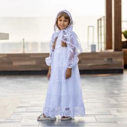 Girl Dresses Boho A Line White Flower Lace Long Sleeves Kids Birthday Gowns With Cape Children First Communion