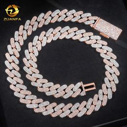 High-end Bling Sparkle Hip Hop Necklace Bracelet 16mm Silver 2 Tone Color Rose Gold Iced Out Vvs1 Moissanite Cuban Link Chain