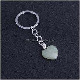 Key Rings Natural Crystal Stone Heart Shape Pendant Key Rings Healing Keychains For Women Men Jewellery Bag Drop Delivery Jewellery Dhatz