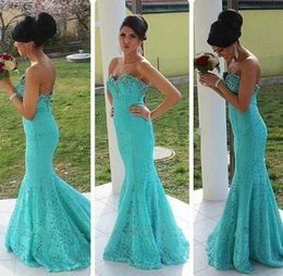 New Arrival Mermaid Sweetheart Turquoise Blue Lace Prom Dress with Crystals Long Party Dress Vestidos Largos De Festa Custom Made4793902