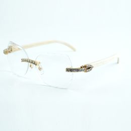 Micro cut fashionable transparent lenses with XL diamond 8300817 with natural white buffs buffalo horns arm size 18-140 mm