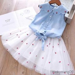 Kleidung Sets Sommer Mädchen Kleidung Sets Koreanische Denim Kurzarm T-shirt + Hohe Taille Rock 2PCS Baby Kinder Kleidung anzug Kinder Kleidung