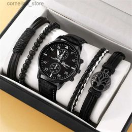 Other Watches 5PCS Set Fashion Mens Sports es Man Business Quartz Wrist Luxury Leather Bracelet Men Casual Clock Y240316