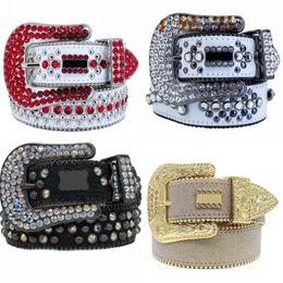 Special crystal Designer Belts mens wide belt cowboy bling crystal leather cinturon adjustable buckle width 2023 classic skull lux295i