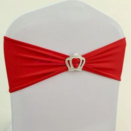 10pcs50pcs Stretch Spandex Chair Sash Belt Tie With Crown Buckle Party Event el Elastic Wedding Decoration Ribbon Bow 240307