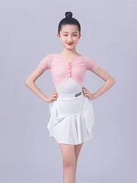 Stage Wear Latin Dance Dress For Girls Pink Sleeveless Kids Dancing Professional Competition Suit Tango Cha Costumes