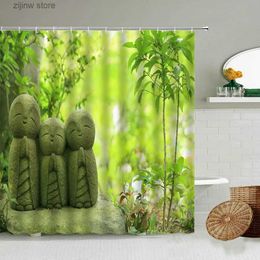 Shower Curtains Zen Stone Shower Curtain Forest Park Green Plants Natural Scenery Home Bathroom Wall Decor With Hook Waterproof Polyester Screen Y240316