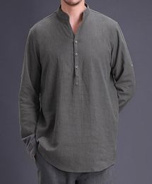 Chinese Style Cotton Linen Plain Shirt Men Long Sleeve Henley Casual Shirt Vintage Retro Clothing Hombre 2018 New Spring Autumn2263906