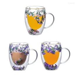 Mugs 10oz Glass Cups With Dry Flower And Handle For Coffee Household Bar Beverages